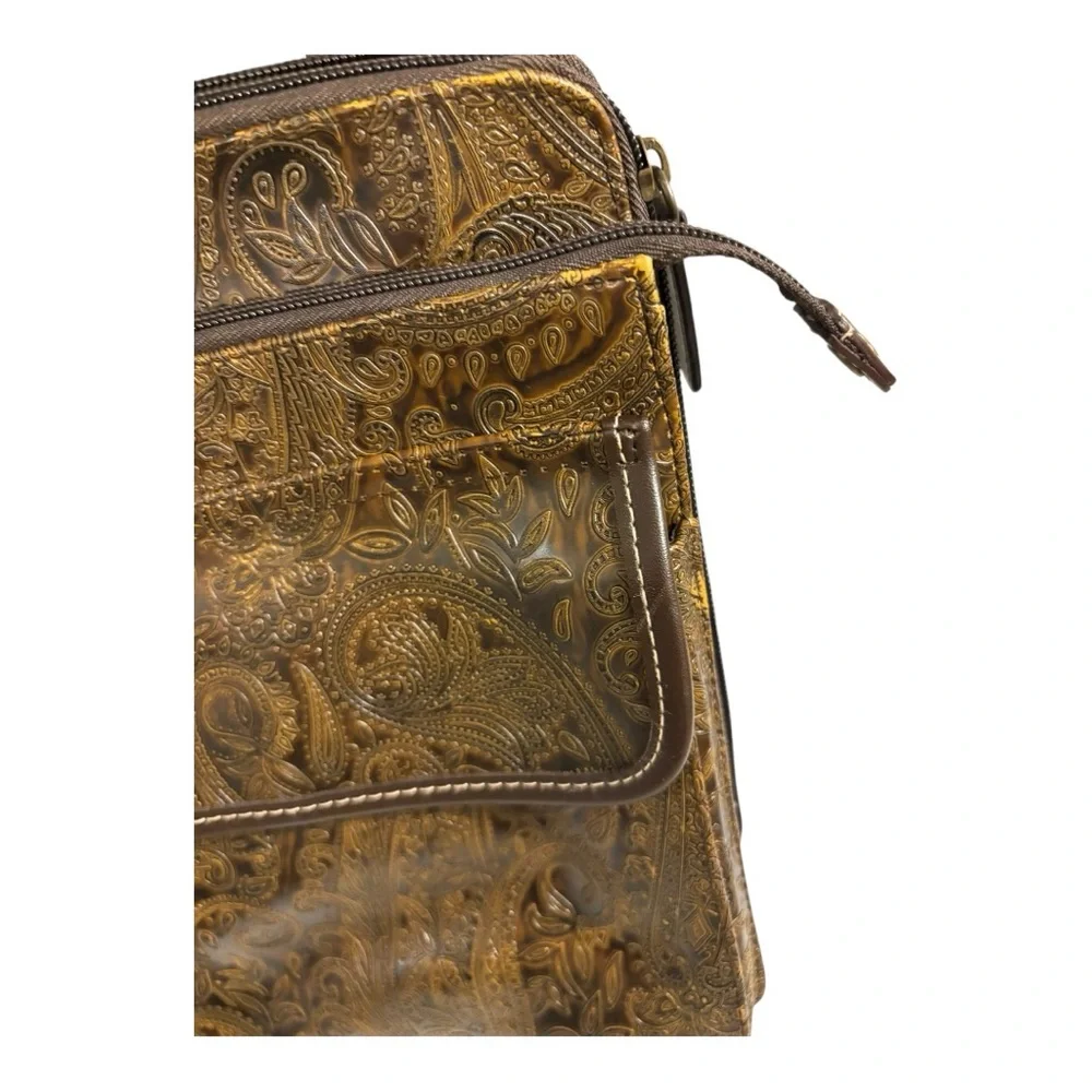 Relic by Fossil embossed paisley earthy rustic crossbody bohemian hobo bag. - Picture 7 of 9